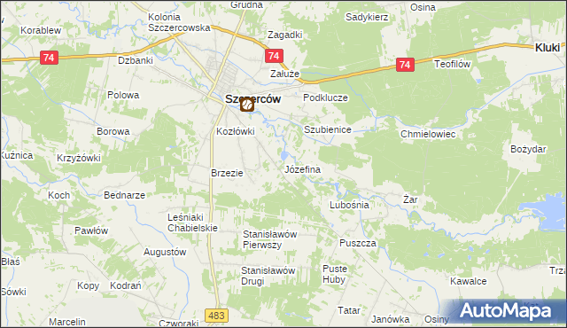 mapa Józefina gmina Szczerców, Józefina gmina Szczerców na mapie Targeo