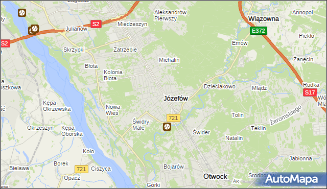 mapa Józefów powiat otwocki, Józefów powiat otwocki na mapie Targeo