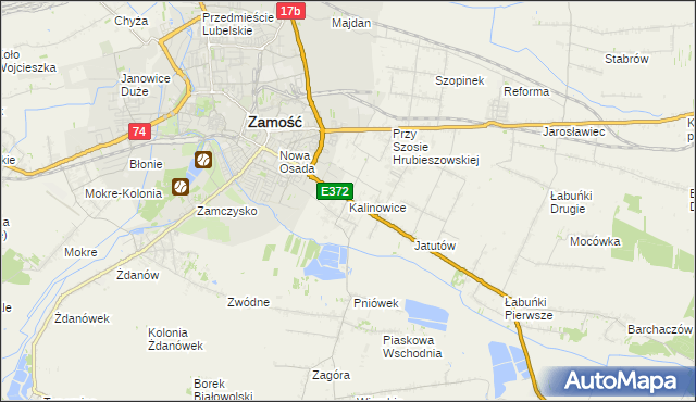 mapa Kalinowice gmina Zamość, Kalinowice gmina Zamość na mapie Targeo