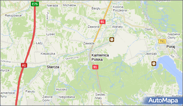 mapa Kamienica Polska, Kamienica Polska na mapie Targeo