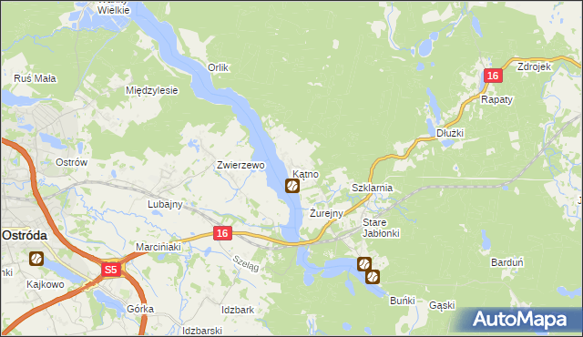 mapa Kątno gmina Ostróda, Kątno gmina Ostróda na mapie Targeo