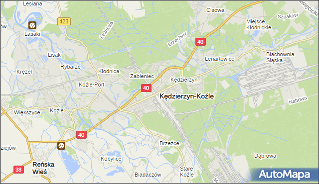mapa Kędzierzyna-Koźle, Kędzierzyn-Koźle na mapie Targeo