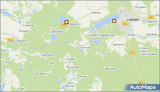 mapa Klonowo gmina Lidzbark, Klonowo gmina Lidzbark na mapie Targeo