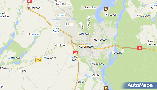 mapa Koronowo powiat bydgoski, Koronowo powiat bydgoski na mapie Targeo