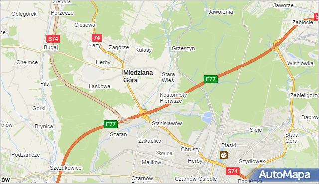 mapa Kostomłoty Pierwsze, Kostomłoty Pierwsze na mapie Targeo