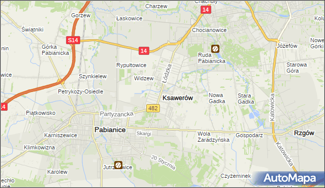 mapa Ksawerów powiat pabianicki, Ksawerów powiat pabianicki na mapie Targeo