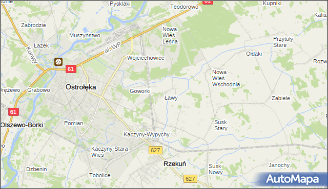 mapa Ławy gmina Rzekuń, Ławy gmina Rzekuń na mapie Targeo