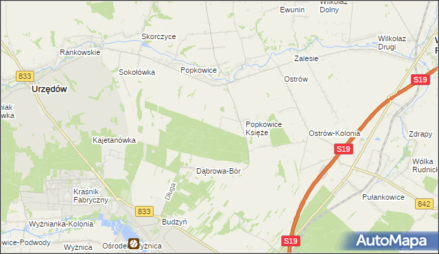 mapa Leśniczówka gmina Urzędów, Leśniczówka gmina Urzędów na mapie Targeo
