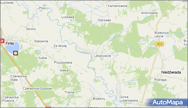 mapa Leszkowice gmina Ostrówek, Leszkowice gmina Ostrówek na mapie Targeo