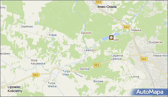 mapa Lewiczyn gmina Lipowiec Kościelny, Lewiczyn gmina Lipowiec Kościelny na mapie Targeo