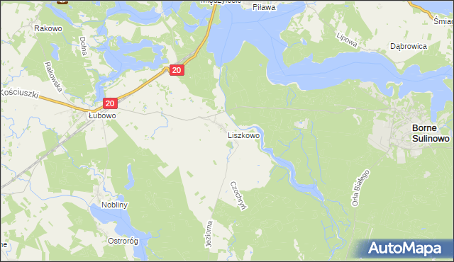 mapa Liszkowo gmina Borne Sulinowo, Liszkowo gmina Borne Sulinowo na mapie Targeo