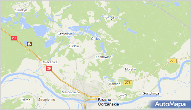 mapa Łochowice gmina Krosno Odrzańskie, Łochowice gmina Krosno Odrzańskie na mapie Targeo