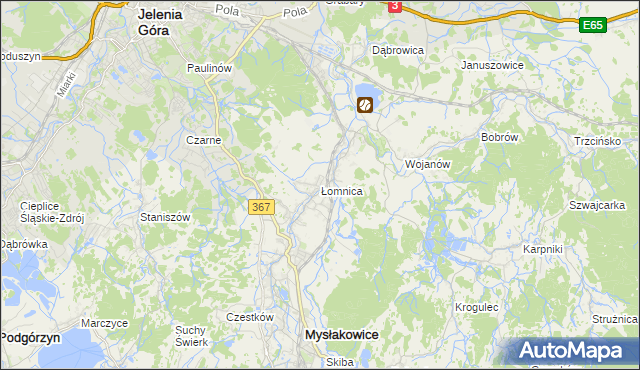 mapa Łomnica gmina Mysłakowice, Łomnica gmina Mysłakowice na mapie Targeo
