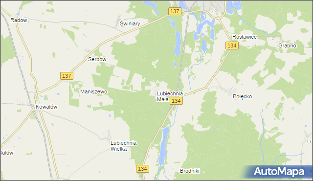 mapa Lubiechnia Mała, Lubiechnia Mała na mapie Targeo