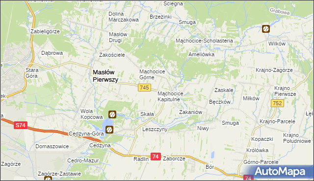 mapa Mąchocice Kapitulne, Mąchocice Kapitulne na mapie Targeo