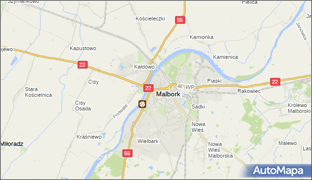 mapa Malborka, Malbork na mapie Targeo