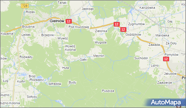 mapa Mechlin gmina Gielniów, Mechlin gmina Gielniów na mapie Targeo