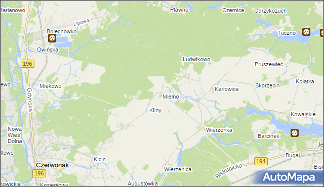 mapa Mielno gmina Czerwonak, Mielno gmina Czerwonak na mapie Targeo