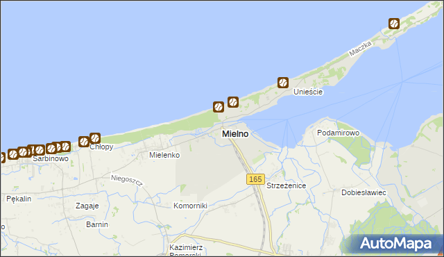 mapa Mielno powiat koszaliński, Mielno powiat koszaliński na mapie Targeo