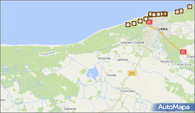 mapa Modlinek gmina Ustka, Modlinek gmina Ustka na mapie Targeo