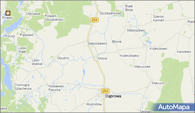 mapa Mokre gmina Dąbrowa, Mokre gmina Dąbrowa na mapie Targeo