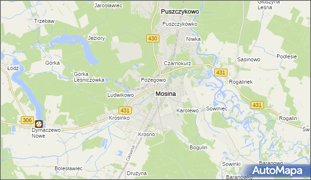 mapa Mosina powiat poznański, Mosina powiat poznański na mapie Targeo