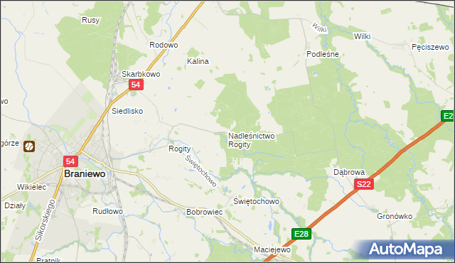 mapa Nadleśnictwo Rogity, Nadleśnictwo Rogity na mapie Targeo