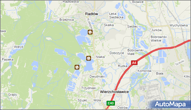 mapa Niwka gmina Radłów, Niwka gmina Radłów na mapie Targeo