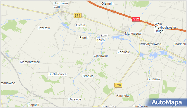 mapa Olszowiec gmina Markuszów, Olszowiec gmina Markuszów na mapie Targeo