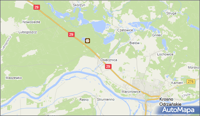 mapa Osiecznica gmina Krosno Odrzańskie, Osiecznica gmina Krosno Odrzańskie na mapie Targeo