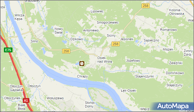 mapa Osiek nad Wisłą, Osiek nad Wisłą na mapie Targeo