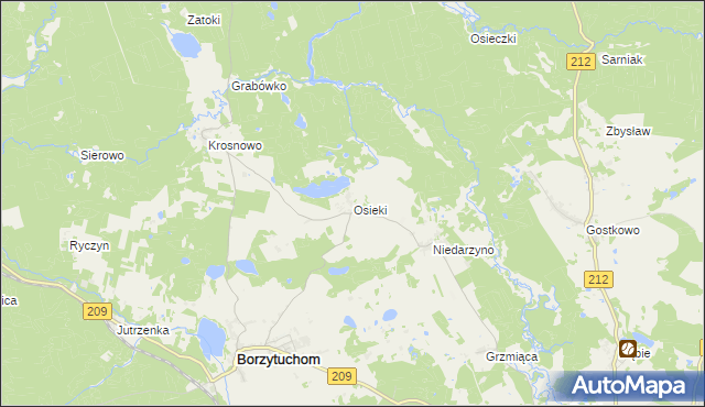 mapa Osieki gmina Borzytuchom, Osieki gmina Borzytuchom na mapie Targeo