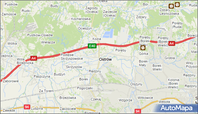 mapa Ostrów powiat ropczycko-sędziszowski, Ostrów powiat ropczycko-sędziszowski na mapie Targeo