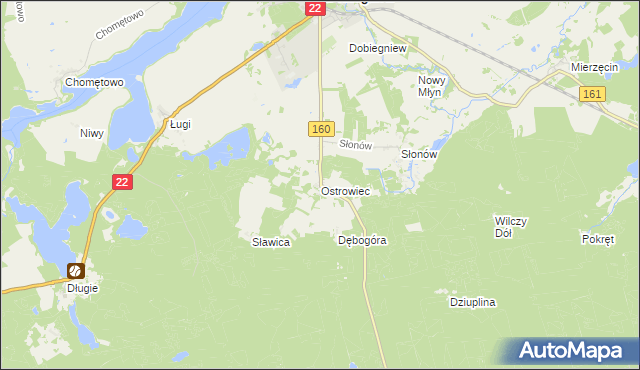 mapa Ostrowiec gmina Dobiegniew, Ostrowiec gmina Dobiegniew na mapie Targeo