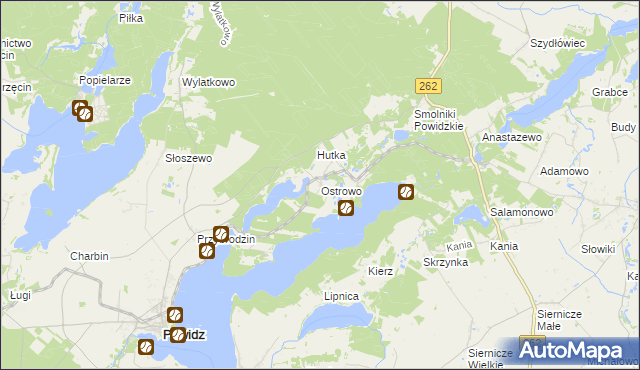 mapa Ostrowo gmina Powidz, Ostrowo gmina Powidz na mapie Targeo