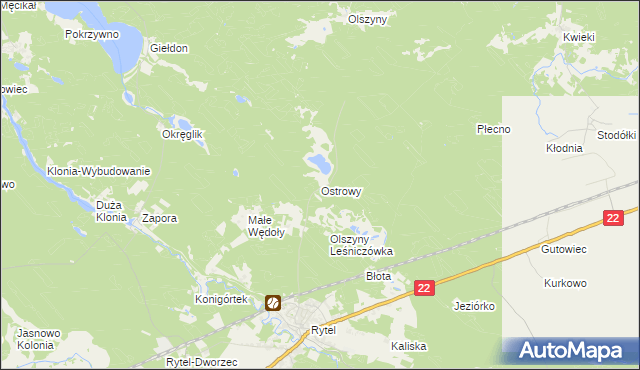 mapa Ostrowy gmina Czersk, Ostrowy gmina Czersk na mapie Targeo