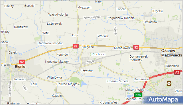 mapa Płochocin gmina Ożarów Mazowiecki, Płochocin gmina Ożarów Mazowiecki na mapie Targeo