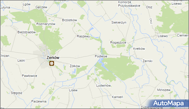 mapa Podlesie gmina Żerków, Podlesie gmina Żerków na mapie Targeo