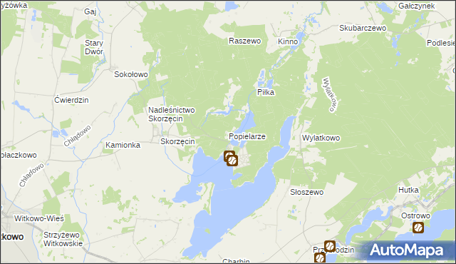 mapa Popielarze gmina Witkowo, Popielarze gmina Witkowo na mapie Targeo