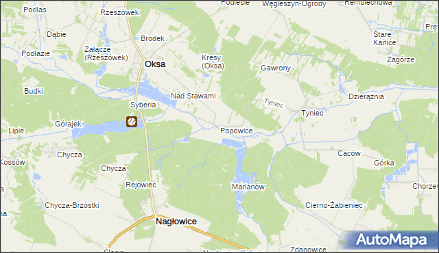 mapa Popowice gmina Oksa, Popowice gmina Oksa na mapie Targeo