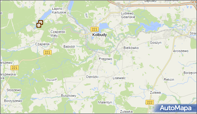 mapa Pręgowo gmina Kolbudy, Pręgowo gmina Kolbudy na mapie Targeo