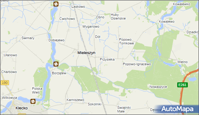 mapa Przysieka gmina Mieleszyn, Przysieka gmina Mieleszyn na mapie Targeo