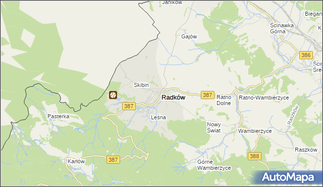 mapa Radków powiat kłodzki, Radków powiat kłodzki na mapie Targeo