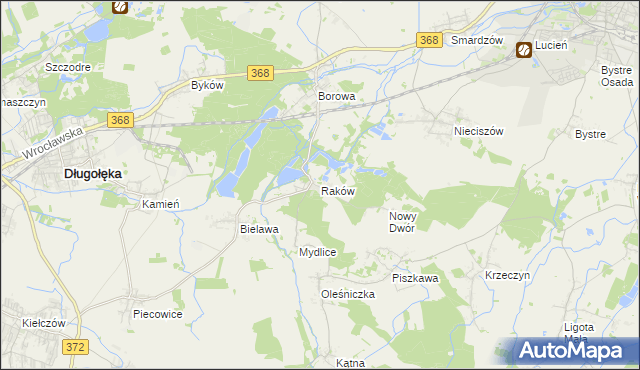 mapa Raków gmina Długołęka, Raków gmina Długołęka na mapie Targeo