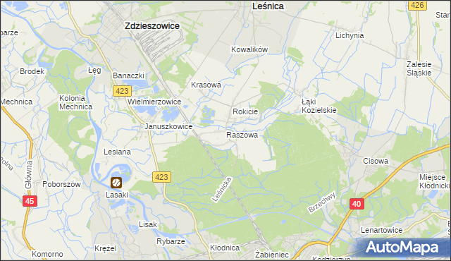 mapa Raszowa gmina Leśnica, Raszowa gmina Leśnica na mapie Targeo