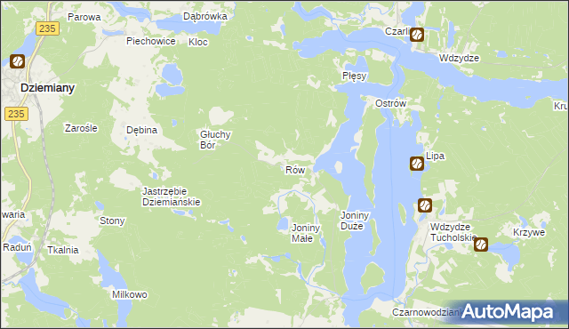 mapa Rów gmina Dziemiany, Rów gmina Dziemiany na mapie Targeo