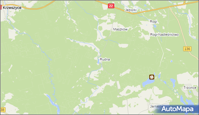 mapa Rudna gmina Krzeszyce, Rudna gmina Krzeszyce na mapie Targeo