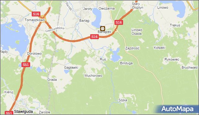 mapa Ruś gmina Stawiguda, Ruś gmina Stawiguda na mapie Targeo