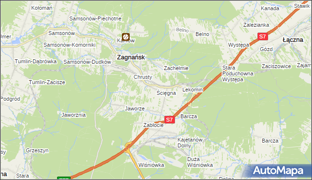 mapa Ścięgna gmina Zagnańsk, Ścięgna gmina Zagnańsk na mapie Targeo