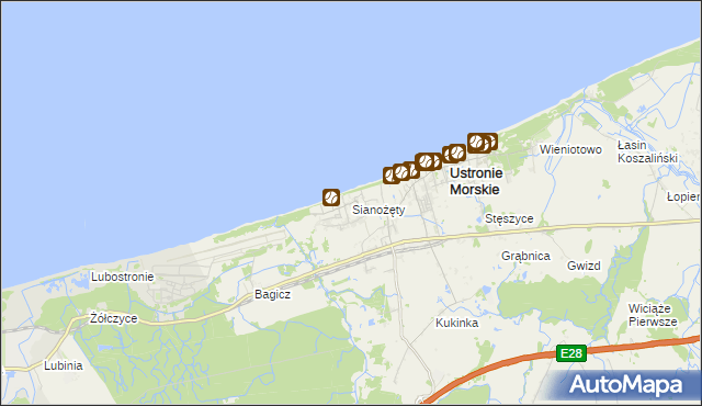 mapa Sianożęty, Sianożęty na mapie Targeo